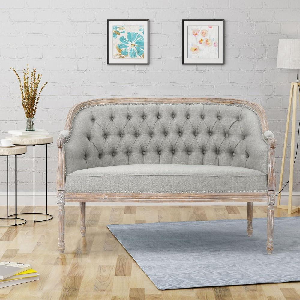 image:imageChristopher Knight Home Faye Classical Fabric Tufted Loveseat Blue AntiqueLight Gray Antique