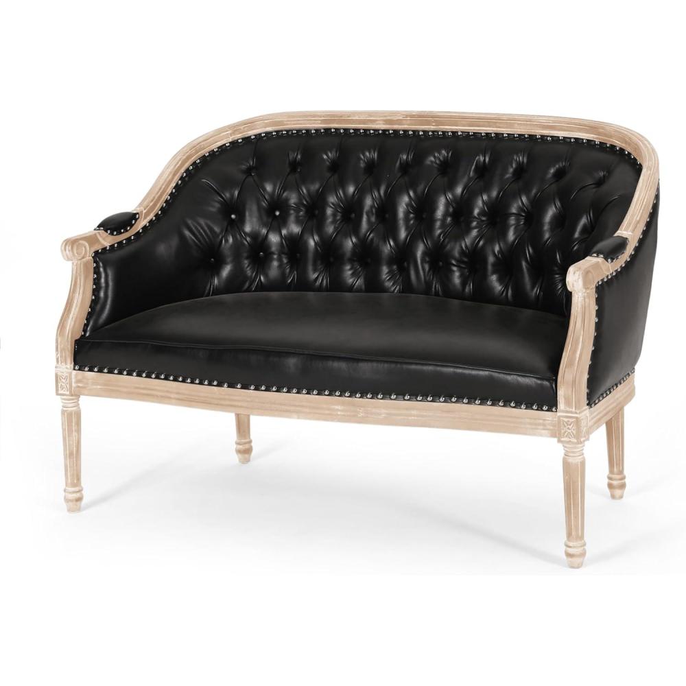 image:imageChristopher Knight Home Faye Classical Fabric Tufted Loveseat Blue AntiqueMidnight Grey