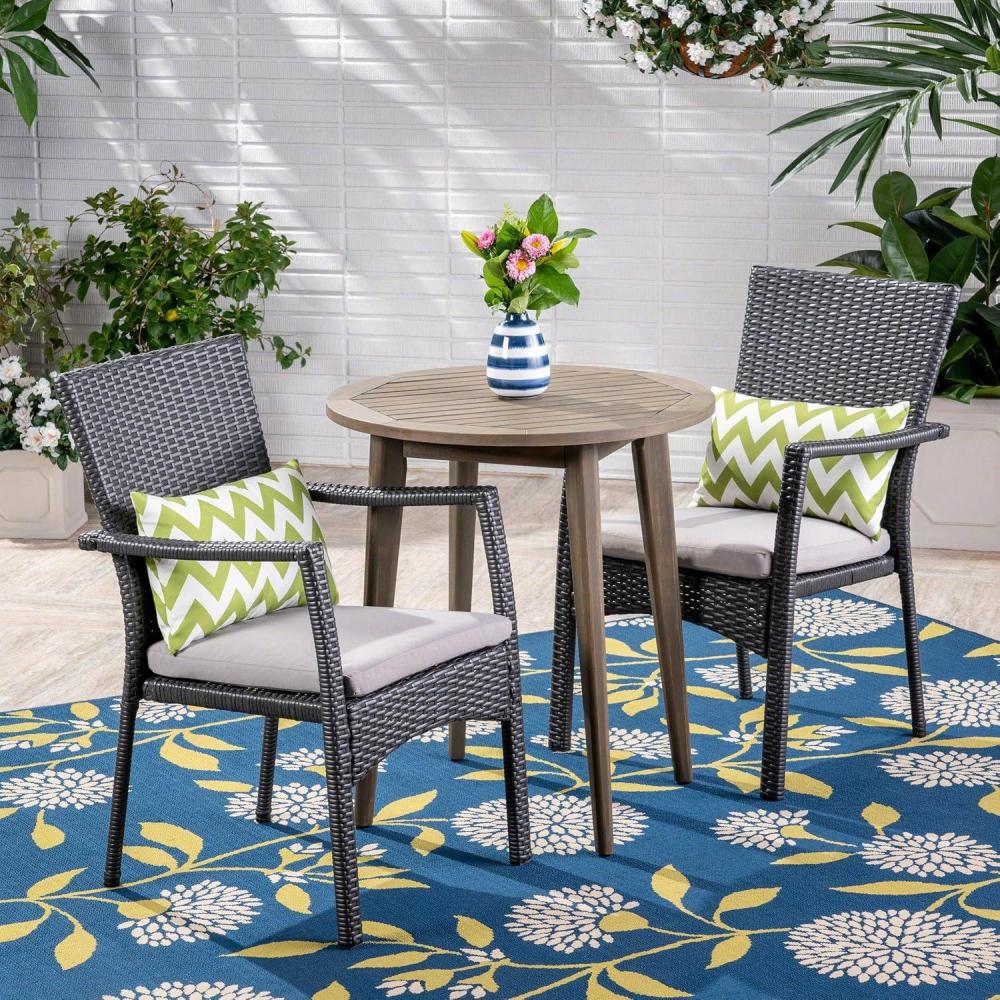 image:imageChristopher Knight Home Kearns Outdoor 3 Piece Wood and Wicker Bistro Set Gray FinishGrayGray