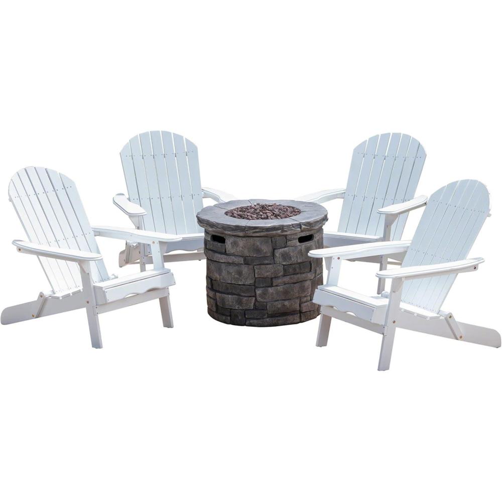 image:imageChristopher Knight Home Maison Outdoor 5 Piece Acacia WoodLight Weight Concrete Adirondack Chair Set with Fire Pit 3025 W x 3575 D x 3425 H White  Gray