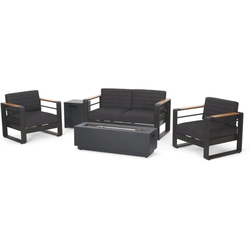 image:imageChristopher Knight Home Ostrander Outdoor Conversation Sets Black Natural Dark Gray