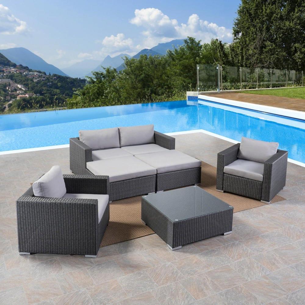 image:imageChristopher Knight Home Santa Rosa Outdoor Wicker 4Seater Chat Set with Aluminum Frame and Water Resistant Cushions Grey Silver
