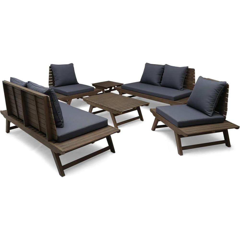 image:imageChristopher Knight Home Sedona Outdoor Acacia Wood 6 Seater Chair Loveseat Cushions Chat Patio Furniture Conversation Sets with Coffee Table 37 W x 2825 D x 295 H Gray Dark Gray