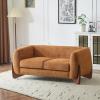Christopher Knight Home Alma 63″ Boucle Loveseat with Wood Legs, 2 Seater Sofa Couches for Living Room, Upholstered Couch Chair, Soft Seating Lounge Sofa Chair, Cozy Loveseat with Armrest, Navy Blue(Caramel)
