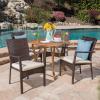 Christopher Knight Home Alva Outdoor 5 Piece Acacia Wood/Wicker Dining Set with Cushions, Teak Finish and Brown with Crème