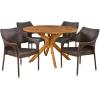 Christopher Knight Home Anthony Outdoor 5 Piece Multibrown Wicker Set with Teak Finish Circular Acacia Wood Dining Table