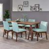 Christopher Knight Home Benson Mid-Century Modern 7 Piece Dining Set, Light Beige and Walnut(Walnut + Mint)