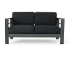 Christopher Knight Home Cape Coral Outdoor Aluminum 5 Piece Loveseat Chat Set Water Resistant Cushions Grey Square Fire Table, 32.00 “W x 27.5 “D x 24.6 “H, Dark Gray + Gray + Light Gray