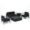 Christopher Knight Home Cape Coral Outdoor Aluminum 5 Piece Loveseat Chat Set Water Resistant Cushions Grey Square Fire Table, 32.00 “W x 27.5 “D x 24.6 “H, Dark Gray + Gray