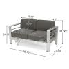 Christopher Knight Home Cape Coral Outdoor Aluminum Chat Set with Fire Table, Khaki / Dark Grey
