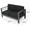 Christopher Knight Home Cape Coral Outdoor Aluminum Chat Set with Water Resistant Cushions and Wood-Like Fire Table, 5-Pcs Set, Grey / Dark Grey / Brown With Wood Pattern / Black