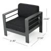 Christopher Knight Home Cape Coral Outdoor Aluminum Chat Set with Water Resistant Cushions and Wood-Like Fire Table, 5-Pcs Set, Grey / Dark Grey / Grey With Wood Pattern / Black