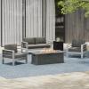 Christopher Knight Home Crested Bay Outdoor Aluminum Chat Set with Rectangular Fire Pit, 3-Pcs Set, Khaki / Gray / Black