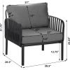 Christopher Knight Home Landon 5 Pieces Patio Conversation Set, 3 Seater Sofa with Coffee Table, Couch and Club Chair, Thick Cushion Armchair, Outdoor Conversation Set for Gathering, White+Light Gray(Black+dark Gray)