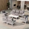 Christopher Knight Home Landon 5 Pieces Patio Conversation Set, 3 Seater Sofa with Coffee Table, Couch and Club Chair, Thick Cushion Armchair, Outdoor Conversation Set for Gathering, White+Light Gray(White+light Gray)