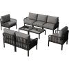 Christopher Knight Home Landon 5 Pieces Patio Conversation Set, 3 Seater Sofa with Coffee Table, Couch and Club Chair, Thick Cushion Armchair, Outdoor Conversation Set for Gathering, White+Light Gray(Black+dark Gray)