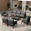 Christopher Knight Home Landon 5 Pieces Patio Conversation Set, 3 Seater Sofa with Coffee Table, Couch and Club Chair, Thick Cushion Armchair, Outdoor Conversation Set for Gathering, White+Light Gray(Black+dark Gray)
