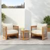 Christopher Knight Home Malphite 3 Pieces Conversation Set, Acacia Wood Chat Set, Round Coffee Table and Woven Rope Accent Chairs, Slat Design Patio Furniture Set for Backyard Garden, Beige + Teak(Beige + Teak)