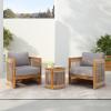 Christopher Knight Home Malphite 3 Pieces Conversation Set, Acacia Wood Chat Set, Round Coffee Table and Woven Rope Accent Chairs, Slat Design Patio Furniture Set for Backyard Garden, Beige + Teak(Gray + Teak)