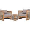 Christopher Knight Home Malphite 3 Pieces Conversation Set, Acacia Wood Chat Set, Round Coffee Table and Woven Rope Accent Chairs, Slat Design Patio Furniture Set for Backyard Garden, Beige + Teak(Gray + Teak)