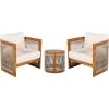Christopher Knight Home Malphite 3 Pieces Conversation Set, Acacia Wood Chat Set, Round Coffee Table and Woven Rope Accent Chairs, Slat Design Patio Furniture Set for Backyard Garden, Beige + Teak(Beige + Teak)