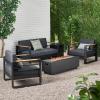 Christopher Knight Home Ostrander Outdoor Conversation Sets, Black + Natural + Dark Gray