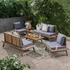 Christopher Knight Home Sedona Outdoor Acacia Wood 6 Seater Chair Loveseat Cushions Chat Patio Furniture Conversation Sets with Coffee Table, 37 “W x 28.25 “D x 29.5 “H, Gray + Dark Gray
