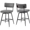 Christopher Knight Home Set of 2 Retro 360-Degree Swivel Counter Stools with Iron Frame and Faux Leather Cushion, Bowknot-Shaped Footrest, Barstool for Kitchen, Bedroom, Dining Room, Grey and Black