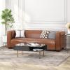 Goyette 3 Seater Sofa – Faux Leather – Cognac Brown/Dark Walnut(Cognac Brown + Dark Walnut)