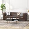 Goyette 3 Seater Sofa – Faux Leather – Cognac Brown/Dark Walnut(Dark Brown + Dark Walnut)