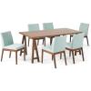 Christopher Knight Home Benson Mid-Century Modern 7 Piece Dining Set, Light Beige and Walnut(Walnut + Mint)