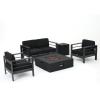Christopher Knight Home Cape Coral Outdoor Aluminum 5 Piece Loveseat Chat Set Water Resistant Cushions Grey Square Fire Table, 32.00 “W x 27.5 “D x 24.6 “H, Dark Gray + Gray