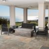 Christopher Knight Home Cape Coral Outdoor Aluminum Chat Set with Water Resistant Cushions and Wood-Like Fire Table, 5-Pcs Set, Grey / Dark Grey / Grey With Wood Pattern / Black