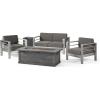 Christopher Knight Home Crested Bay Outdoor Aluminum Chat Set with Rectangular Fire Pit, 3-Pcs Set, Khaki / Gray / Black
