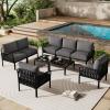 Christopher Knight Home Landon 5 Pieces Patio Conversation Set, 3 Seater Sofa with Coffee Table, Couch and Club Chair, Thick Cushion Armchair, Outdoor Conversation Set for Gathering, White+Light Gray(Black+dark Gray)