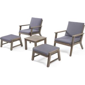 Christopher Knight Home Benny Outdoor 2 Seater Chat Set with Ottomans, Gray Finish, Dark Gray