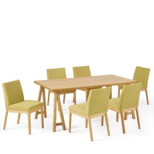 Christopher Knight Home Benson Mid-Century Modern 7 Piece Dining Set, Light Beige and Walnut(Natural Oak + Green Tea)