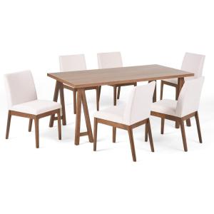 Christopher Knight Home Benson Mid-Century Modern 7 Piece Dining Set, Light Beige and Walnut(Walnut + Light Beige)