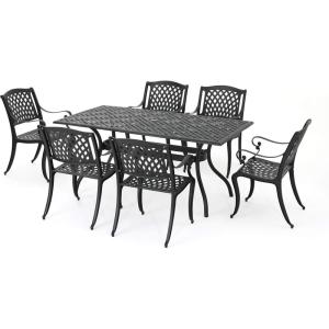 Christopher Knight Home Cayman Outdoor 6-Seater Cast Aluminum Dining Set, 7-Pcs Set, Black Sand(7pcs Dining Set)