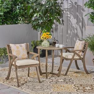 Christopher Knight Home Coronad Outdoor 2-Seater Acacia Wood Bistro Set, Gray and Crème