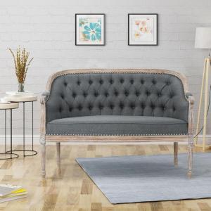 Christopher Knight Home Faye Classical Fabric Tufted Loveseat, Blue / Antique(Dark Gray + Antique)