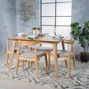 Christopher Knight Home Francie Fabric with Oak Wood Dining Set, Light Grey / Oak