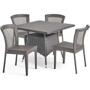 Christopher Knight Home Henry Outdoor 5 Piece Wicker Dining Set, Grey
