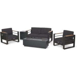 Christopher Knight Home Ostrander Outdoor Conversation Sets, Black + Natural + Dark Gray