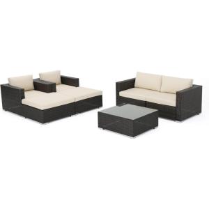 Christopher Knight Home Santa Rosa Outdoor Wicker 4-Seater Chat Set with Aluminum Frame and Water Resistant Cushions, Multibrown / Beige