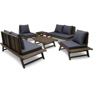 Christopher Knight Home Sedona Outdoor Acacia Wood 6 Seater Chair Loveseat Cushions Chat Patio Furniture Conversation Sets with Coffee Table, 37 “W x 28.25 “D x 29.5 “H, Gray + Dark Gray