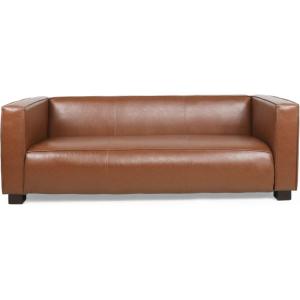 Goyette 3 Seater Sofa – Faux Leather – Cognac Brown/Dark Walnut(Cognac Brown + Dark Walnut)