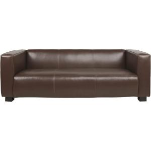 Goyette 3 Seater Sofa – Faux Leather – Cognac Brown/Dark Walnut(Dark Brown + Dark Walnut)