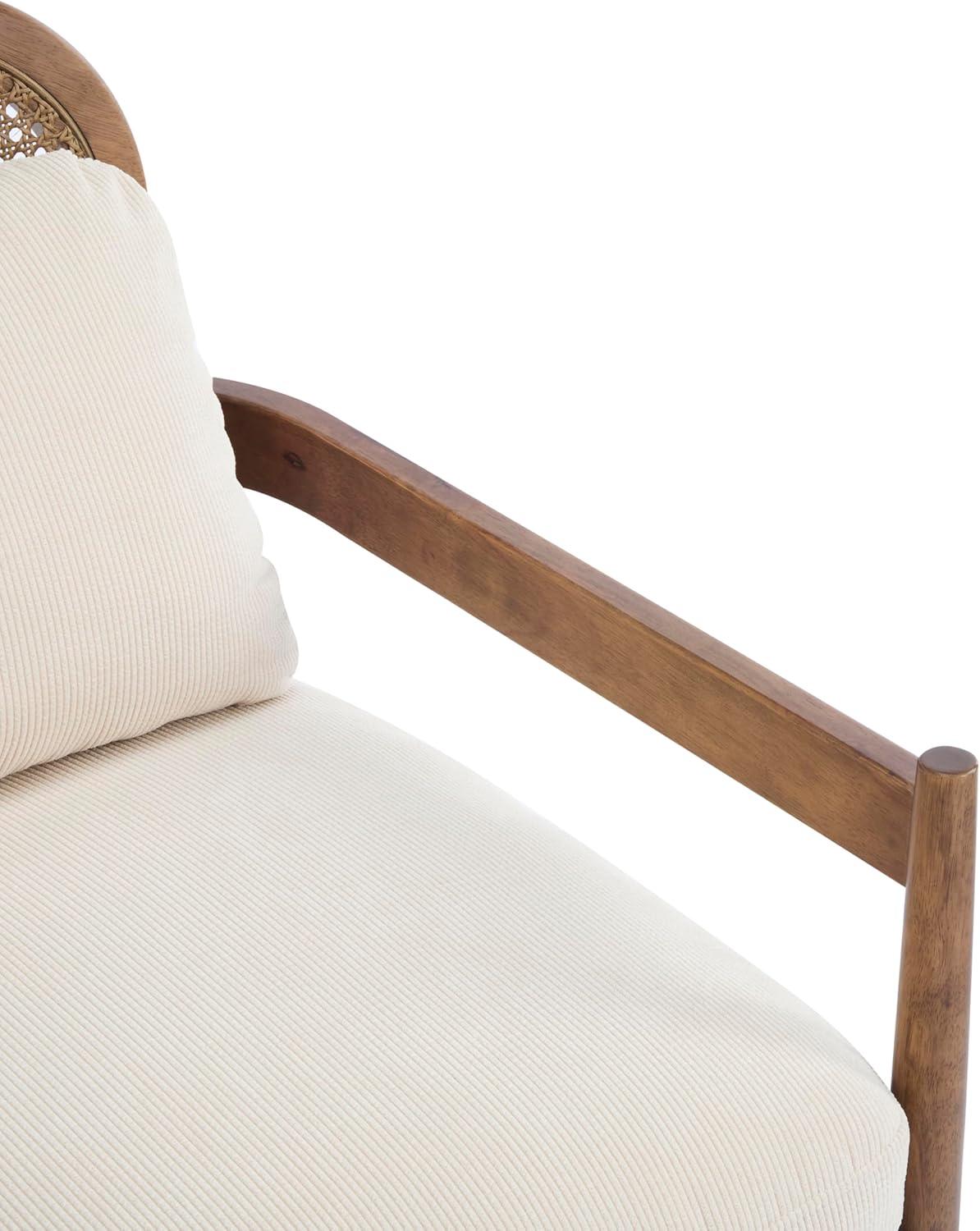 image:imageChristopher Knight Home Nadine Modern Club Chair Set of 2 with Cushion Wooden Living Room Accent Chair with Rattan Open Back Bedroom Comfy Reading Chair BeigeLight BrownBeige Stripe