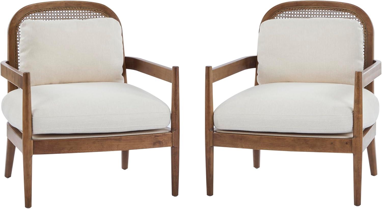 image:imageChristopher Knight Home Nadine Modern Club Chair Set of 2 with Cushion Wooden Living Room Accent Chair with Rattan Open Back Bedroom Comfy Reading Chair BeigeLight BrownBeigelight Brown